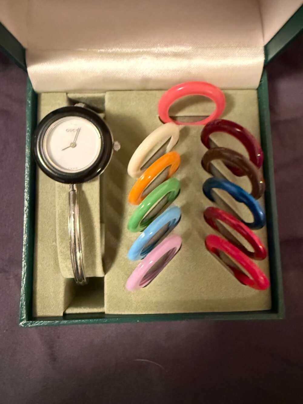 Vintage Gucci 11/12.2L Change Bezel Watch 22 multicolorBezels + 2 Gucci Boxes